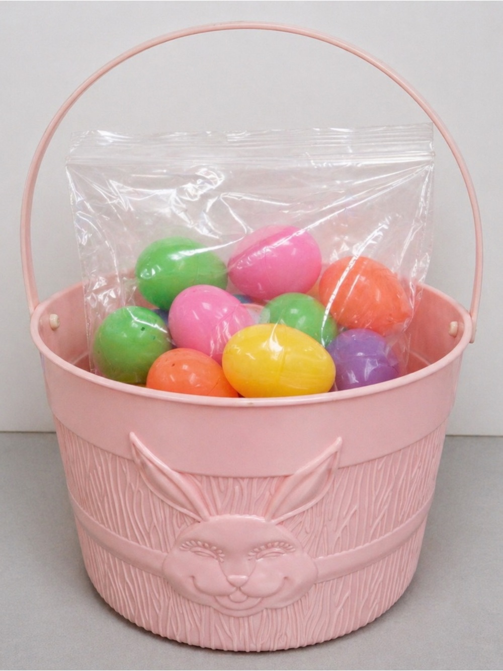 Bunny Easter Basket w Eggs & Shred Pastel Pink Gift Set Spring Decor